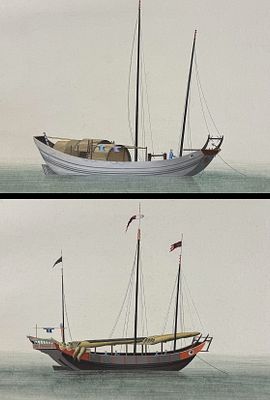 Pair of Original Watercolors of Chinese Boat or Junk. This remarkable, one-of-a-kind watercolor 