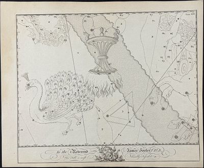 Bevis, Rare - Constellation or Star Chart of Pavo (Peacock), Triangle. This rare constellation 