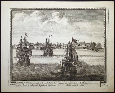 Schenck - View of Cochin (Kochi), India (Kochin). 73. This historic engraved city or port view 