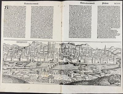 Schedel, pub. 1493 - View of Ratisbona (Regensberg), Germany / Verso: Partial View of Vienna & 