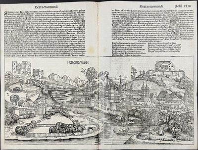 Schedel, pub. 1493 - View of Salzburg, Austria / Verso: Religious & Historic People. This 