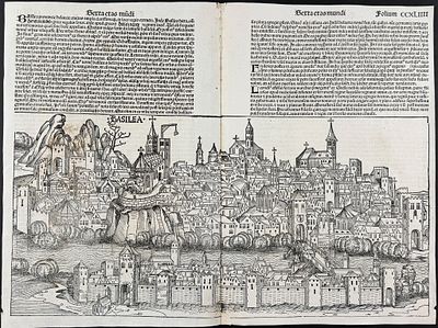Schedel, pub. 1493 - View of Basel, Switzerland / Verso: Religious or Historic People. This 