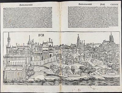 Schedel, pub. 1493 - View of Budapest (Buja), Hungary / Verso: Partial View of Arcentina & 