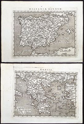Magini's Ptolemy, pub. 1596 - 3 Maps of Spain, Portugal, & Greece. This engraved map is from 
