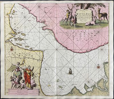 Van Keulen, Rare - Map of the White Sea. This extraordinary, originally hand-colored map is from 