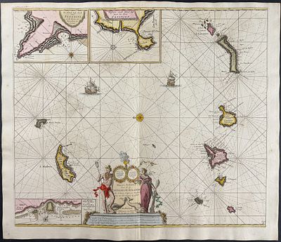 Van Keulen, Rare - Map of the Canary Islands. This extraordinary, originally hand-colored map is 