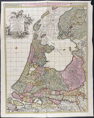 Visscher - Map of Holland (The Netherlands). This exceptional map with beautiful original 