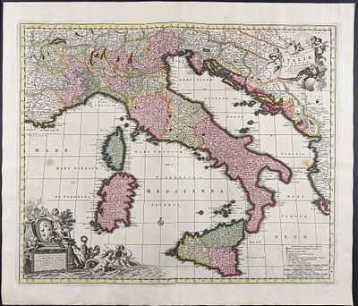Visscher - Map of Italy. This exceptional map with beautiful original hand-coloring is from the 