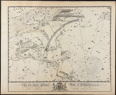 Bevis, Rare - Constellation or Star Chart of Andromeda, Chained Woman or Alpheratz and Sirrah. Th 