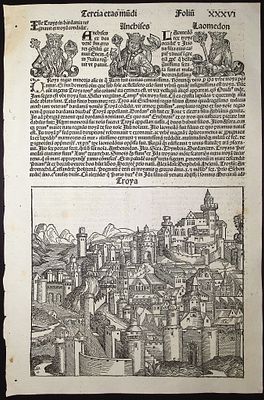 Schedel, pub. 1493 - View of Troy, Greece & Religious & Historic People. This important and 