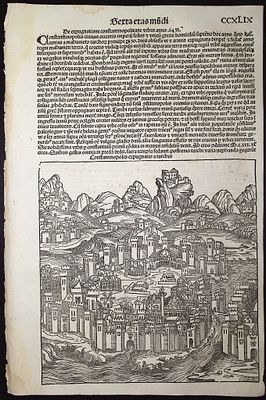 Schedel, pub. 1493 - View of Constantinople or Istanbul, Turkey & Religious & Historic People. Th 