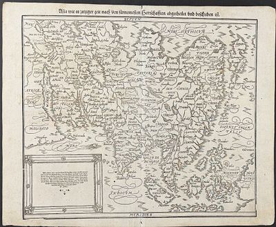 Munster, pub. 1598 - Map of Asia (India, China, Japan, Russia). This very old woodcut is from 