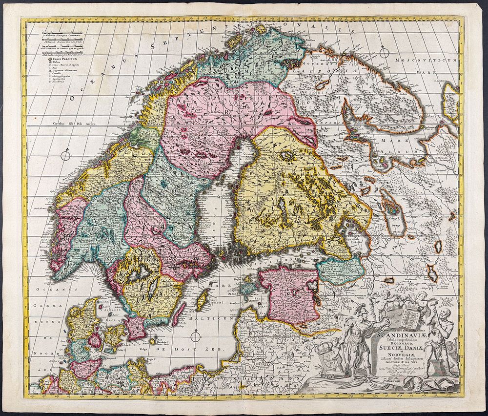 Visscher - Map of Scandinavia (Sweden, Denmark, Norway, Finland). This exceptional map with 