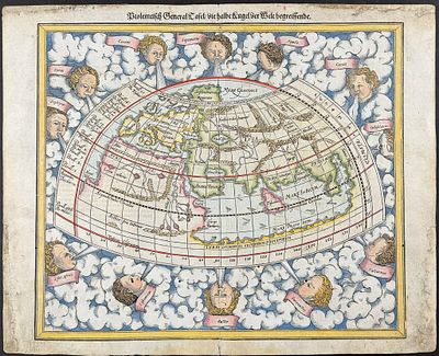 Munster, pub. 1598 - Map of the Ancient World (Africa, Europe, Asia). This very old woodcut is 