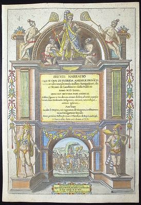 De Bry - Frontispiece for Volume 2 on Florida. This significant, historic engraving is from 