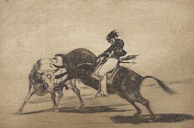 Goya - El Mismo Ceballos Mantado sobre otro Toro Quierra Rejones en la Plaza de Madrid. This 