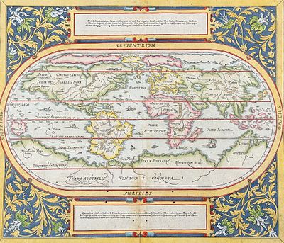 Munster, pub. 1598 - Map of the World. This very old woodcut is from Sebastian Munster's 