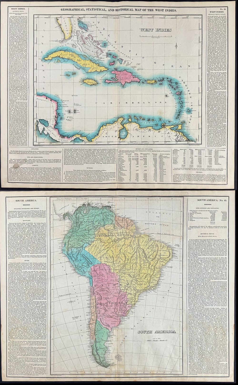 Carey & Lea, First Ed - 14 Maps of South America, Mountain Ranges, & Rivers. This hand-colored 