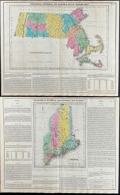 Carey & Lea, First Ed - 6 Maps of Vermont, Connecticut, Rhode Island, Massachusetts, New 