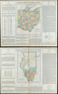 Carey & Lea, First Ed - 3 Maps of Ohio, Illinois, & Indiana. This hand-colored map was part of 