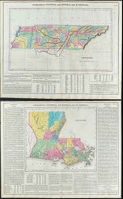 Carey & Lea, First Ed - 4 Maps of Louisiana, Alabama, Tennessee, & Kentucky. This hand-colored 