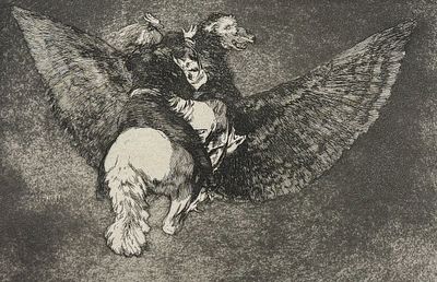 Goya - Disparate volante [Flying Folly]. This rare, aquatint engraving is from Francisco Goya's 