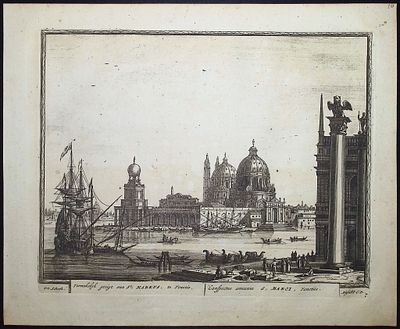 Schenck - View of Venice, Italy (Veneti&euml;). This historic engraved city or port view is from 