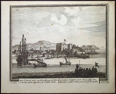 Schenck - View of San Juan, Porto Rico (S. Jan de Rorto Rico). This historic engraved city or 