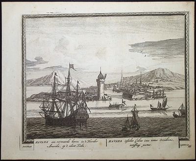 Schenck - View of Havana, Cuba (Havanna). This historic engraved city or port view is from 