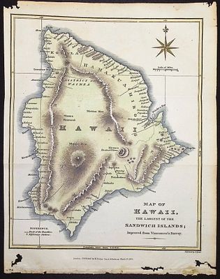 Ellis, Hawaii - Map of Hawaii, the Largest of the Sandwich Islands, Improved from Vancouver's Survey