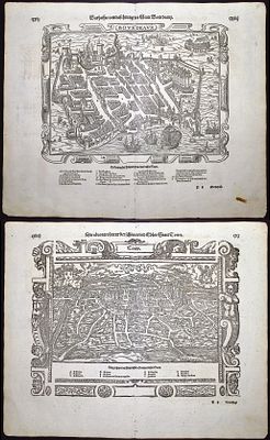 Munster, pub. 1598 - Pair of Maps of France: Bourdeaux & Tours. This very old woodcut is from 
