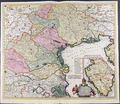 Visscher - Map of Venice, Italy; Istria Peninsula; Gulf of Venice. This exceptional map with 