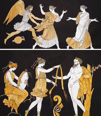 Hamilton - 4 Engravings of a Painting from a Grecian Vase. This hand-colored engraving is from 