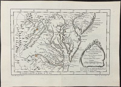 Prevost - Map of Virginia, Chesapeake Bay with New Jersey, Maryland, & Pennsylvania. This fine 
