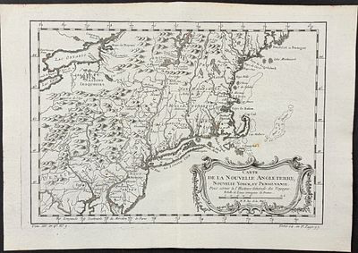 Prevost - Map of New England with New York, Massachusetts, New Hampshire, Lake Erie & Lake Ontario. 