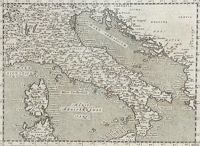 Cernoti & Magini's Ptolemy, pub. 1597 - Map of Italy. This engraved map is from Claudius 