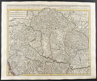 De L'Isle - Map of Hungary, Transylvania, Croatia. This historic map with original outline color 