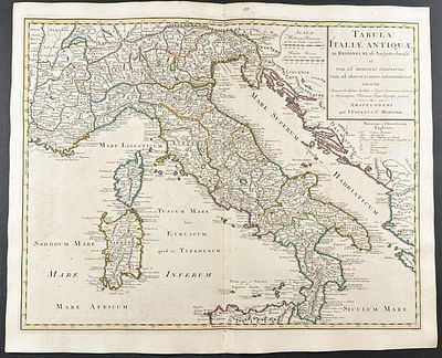 De L'Isle - Map of Ancient Italy. This historic map with original outline color is from 