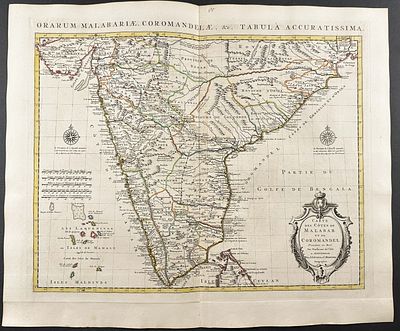 De L'Isle - Map of Southern India (Malabar, Coromandel, etc.). This historic map with original 