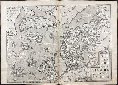 Ortelius, pub. 1575 - Map of the North Sea (America, Greenland, Iceland, Europe, Russia, Arctic 