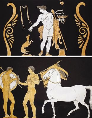 Hamilton - 4 Engravings of a Painting from a Grecian Vase. This hand-colored engraving is from 
