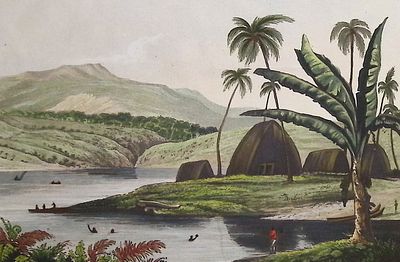 Ellis, Hawaii - Lord Byron's House at Byron Bay. This historic engraving is from William Ellis's 
