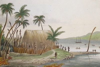 Ellis, Hawaii - Morai near Karakakooa. This historic engraving is from William Ellis's 