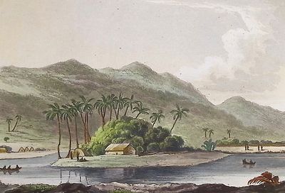 Ellis, Hawaii - View near Honoruru, Oahu (Honolulu). This historic engraving is from William 