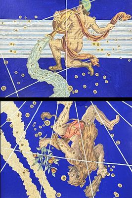 Bayer - Pair of Constellation or Star Charts of Aquarius (Man & Water Vessel) & Hercules (Man 