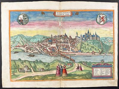 Braun & Hogenberg, pub. 1575 - View of Meissen, Germany. This extraordinary engraving is from 