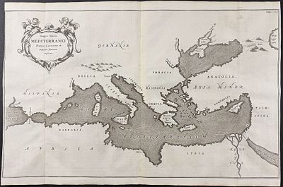 Kircher, pub. 1682 - Chart of the Mediterranean Sea. This scientific engraving is Athanasius 