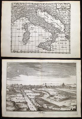 De La Croix - 3 Engravings of Rome, Italy, Sicily. Included in this lot: View of Rome, Italy Map 