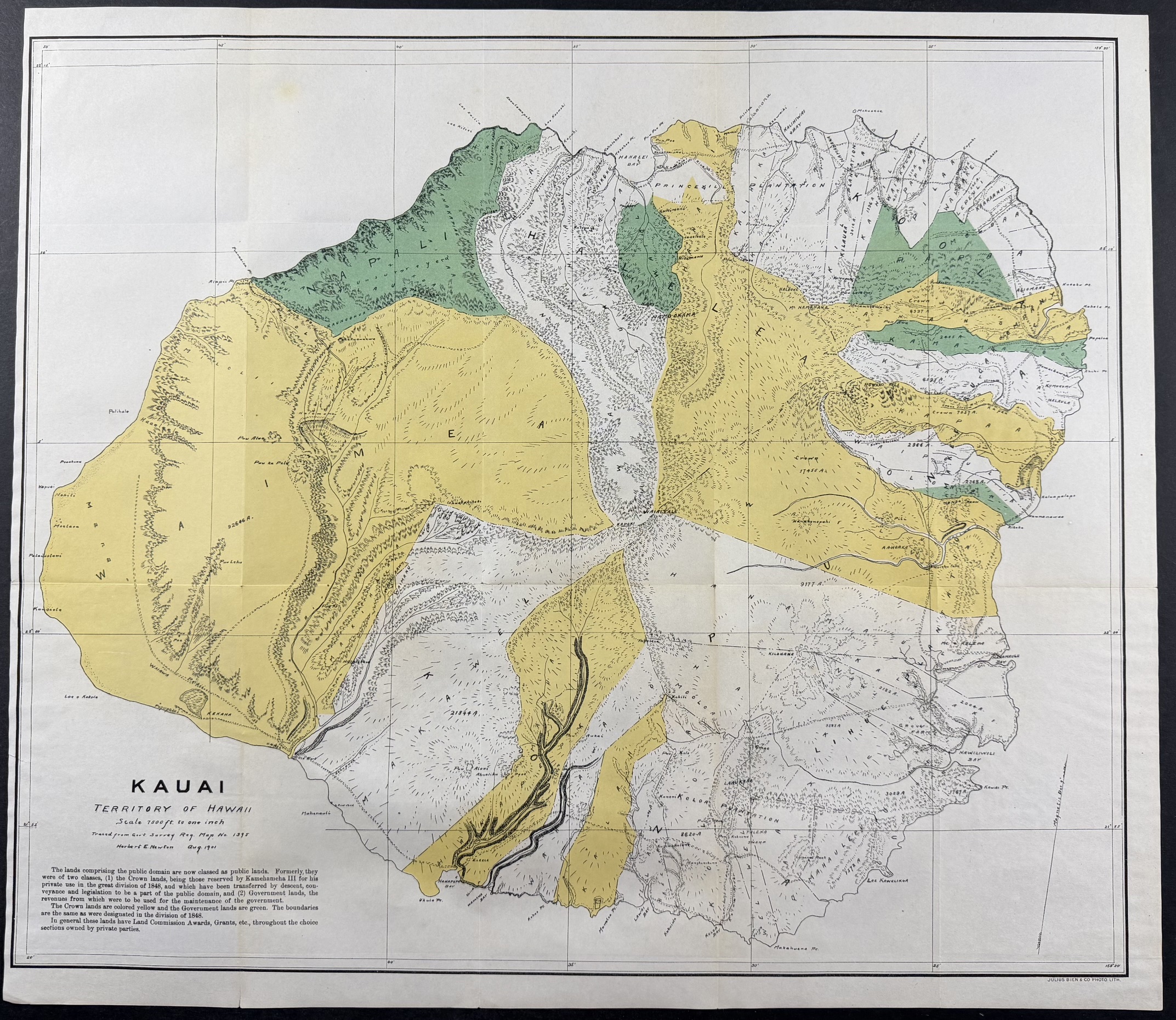 Newton & Bien - Map of Kauai, Hawaii (Sandwch Islands)