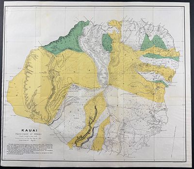 Newton & Bien - Map of Kauai, Hawaii (Sandwch Islands). This colorful lithographed map of Kauai 